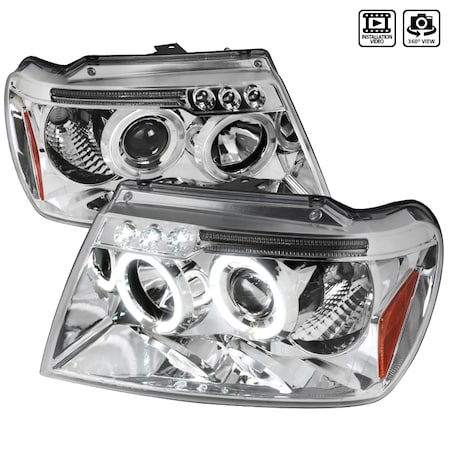 SPEC-D TUNING 99-04 Jeep Grand Cherokee Halo LED Projector Chrome 2LHP-GKEE99-TM
